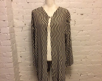 Jean Muir 70s silk wavy stripe tunic topper open shirt size small