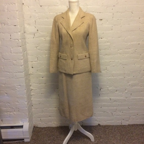 Courreges wool 70s skirt suit camel pink wool siz… - image 1