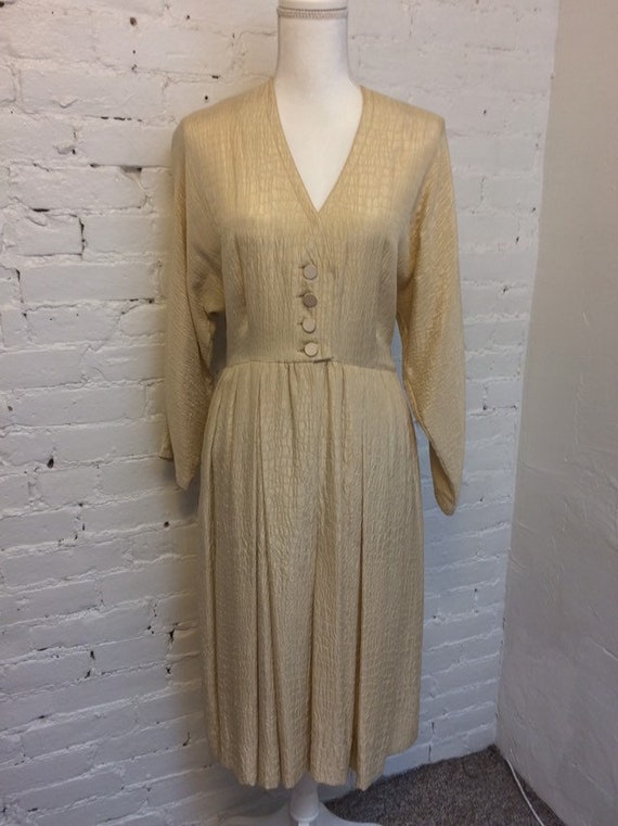 Adele Simpson 80s Croc Embossed Silk Dress Dolman