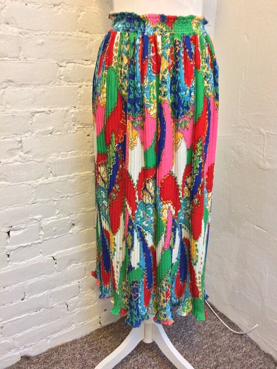 Diane Freis 80s Pleated Midi Skirt Multi Color Siz