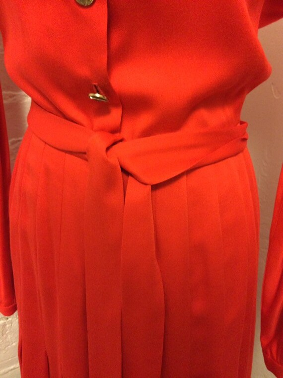 Adolfo Vintage 70s Tie Waist Dress Red Wool Gold … - image 5