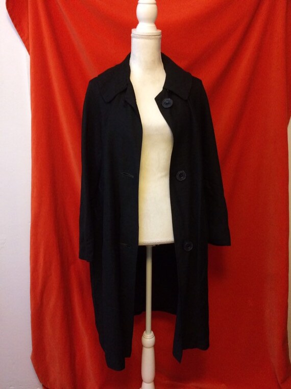 Vintage 60s cotton midi coat black size medium - image 6