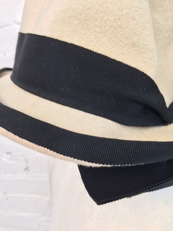 Adolfo white wool with black trim 70s cloche hat - image 3