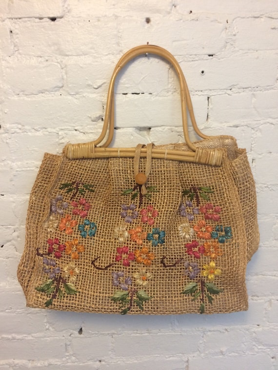Vintage 60s The Reef Palm Beach Raffia Tote Bag Fl