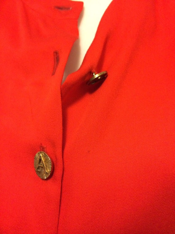 Adolfo Vintage 70s Tie Waist Dress Red Wool Gold … - image 3