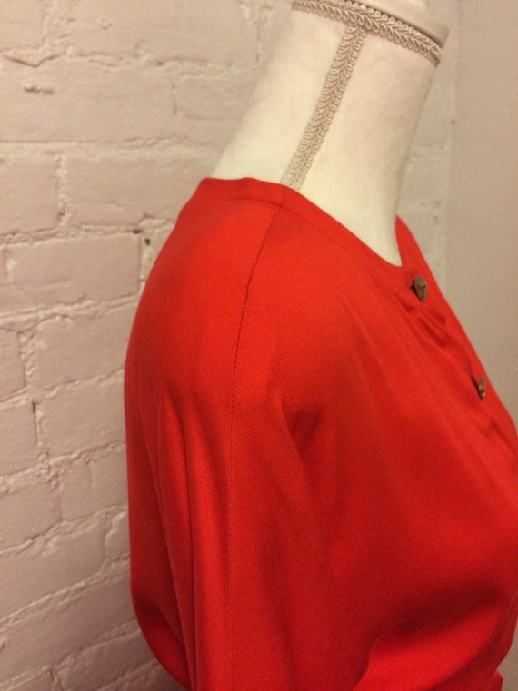 Adolfo Vintage 70s Tie Waist Dress Red Wool Gold … - image 6