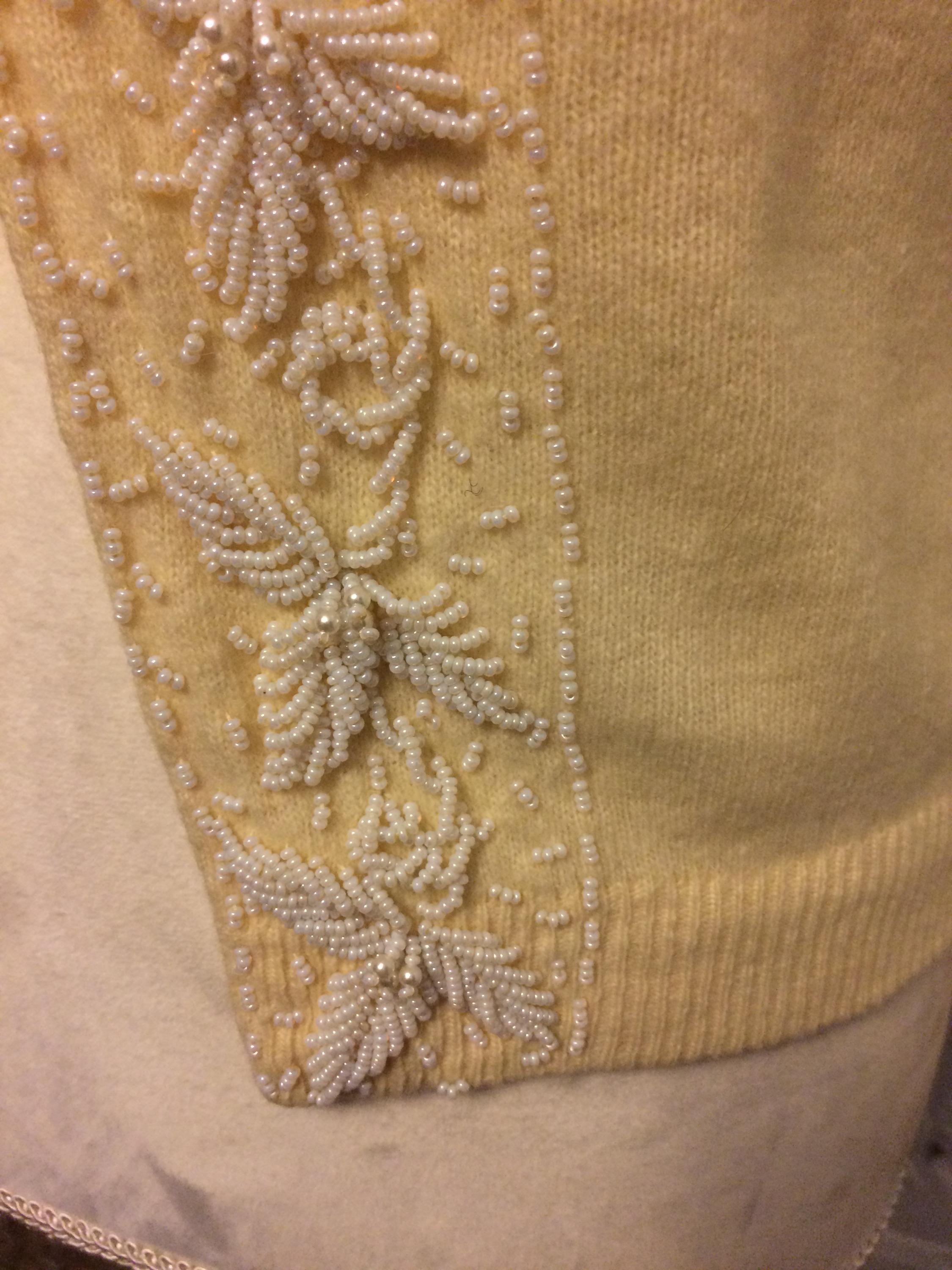 Vintage 1960s Beaded Ivory Cream Cardigan