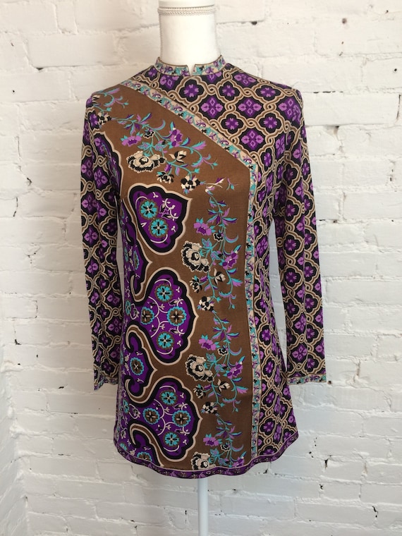 Mr Dino Vintage 70s Mod Mini Dress purple Floral s