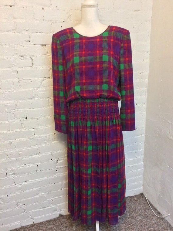 William Pearson Silk Blouson Maxi Dress Pink Plaid