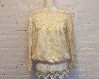 Jessica McClintock 80s Victorian lace blouson Top Ivory size S M