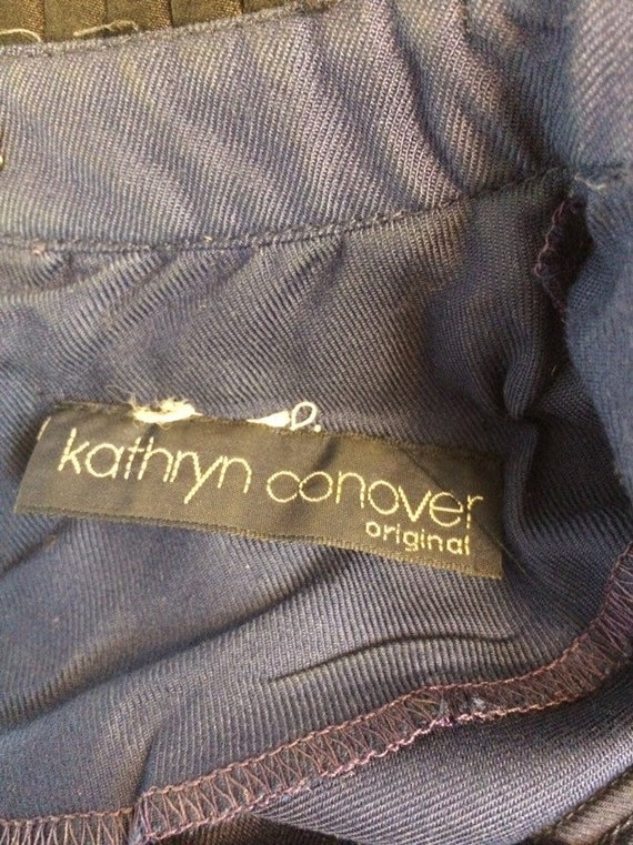 Kathryn Conover VTG 80s tea dress ruffle trim blu… - image 8