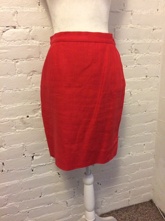 Valentino 80s pencil skirt red linen size 10