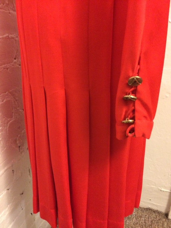 Adolfo Vintage 70s Tie Waist Dress Red Wool Gold … - image 9
