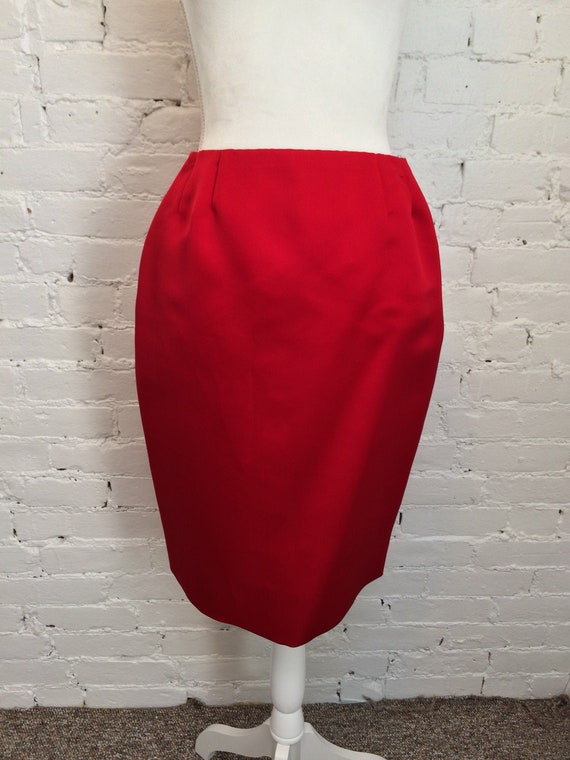 Bill Blass Vintage 90s Satin Pencil Skirt in Red S