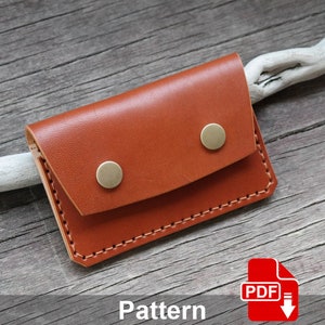 Tarjetero de piel patrón PDF. Plantilla de mini billetera de bolsillo. Elaboración de cuero. Tutorial de cuero.