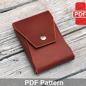 Porta-cartões de visita em couro Padrão PDF. Modelo de mini porta cartão de bolso. Modelo de artesanato em couro.