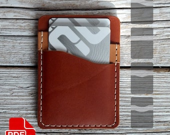 Porta carte in pelle a 3 tasche. Modello PDF. Modello di mini portafoglio tascabile. Lavorazione della pelle. 4 varianti di design.