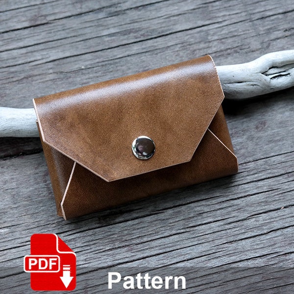 Leather Business Card holder PDF Pattern. Template of pocket mini Card Holder. PDF leather pattern.