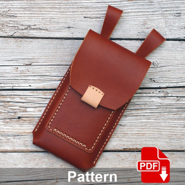 Leather Phone Holster. Leather PDF pattern. Mobile Phone holder. Mini bag. Leather Crafting Template.