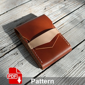 Porta-cartões de visita em couro Padrão PDF. Modelo de mini porta cartão de bolso. Modelo de artesanato em couro.
