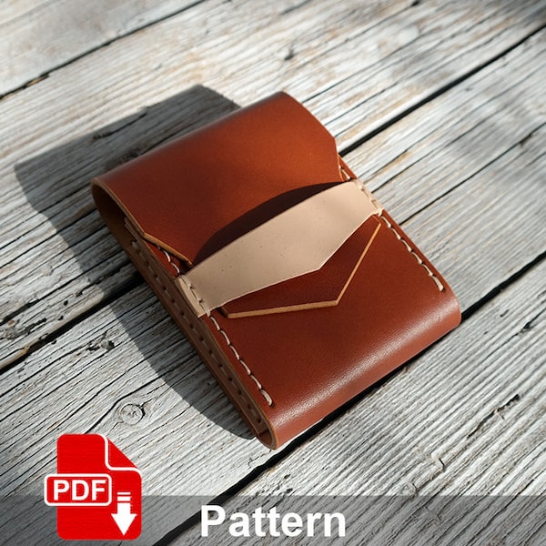 Leather Business Card holder PDF Pattern. Template of pocket mini Card Holder. Leather crafting Template.