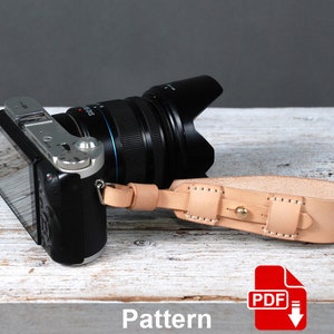 Correa de mano ajustable para cámara sin espejo. Patrón de artesanía en cuero pdf. Plantilla de artesanía en cuero.