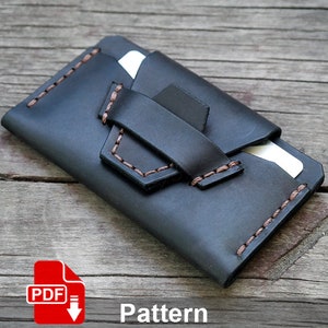 Kartenhalter aus Leder PDF Schnittmuster. Vorlage Pocket mini Geldbörse. Leder Basteln. Nähanleitung.