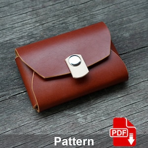 Porta-cartões de visita em couro Padrão PDF. Modelo de mini porta cartão de bolso. Modelo de artesanato em couro.