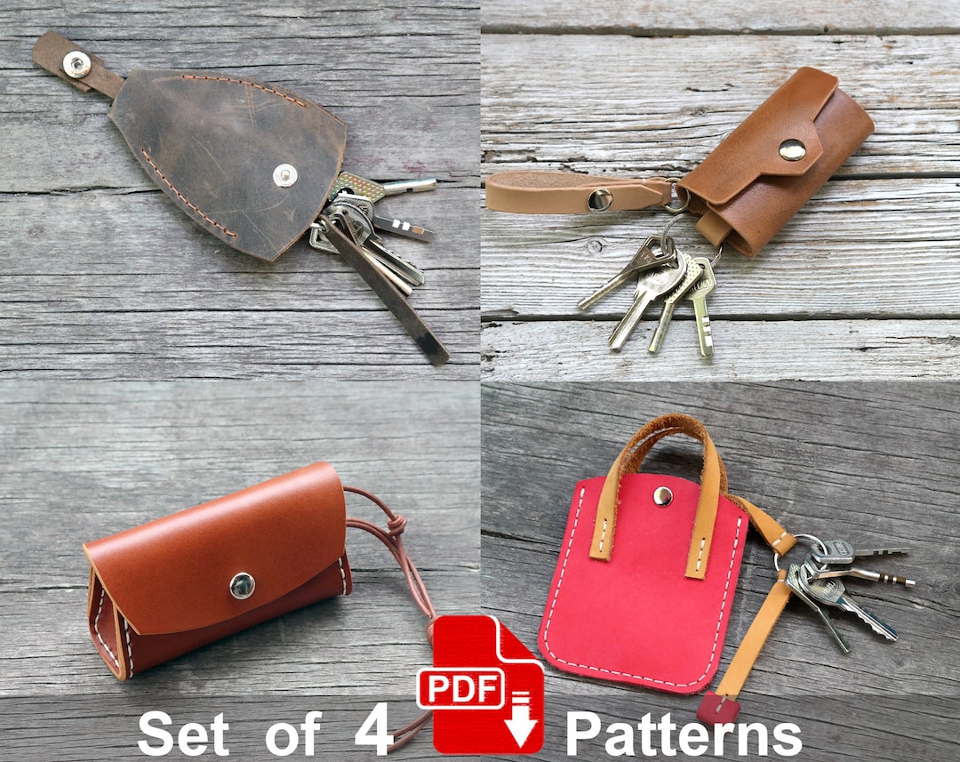 Set of 4 Key Holder Patterns. Leather Key Case PDF Template. - Etsy