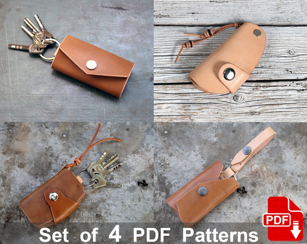 Set of 4 Key Holder Patterns. Leather Key Case PDF Template. Etsy