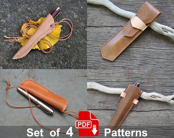 Set of 4 Pen Holder Patterns. Leather Pen case PDF Template.