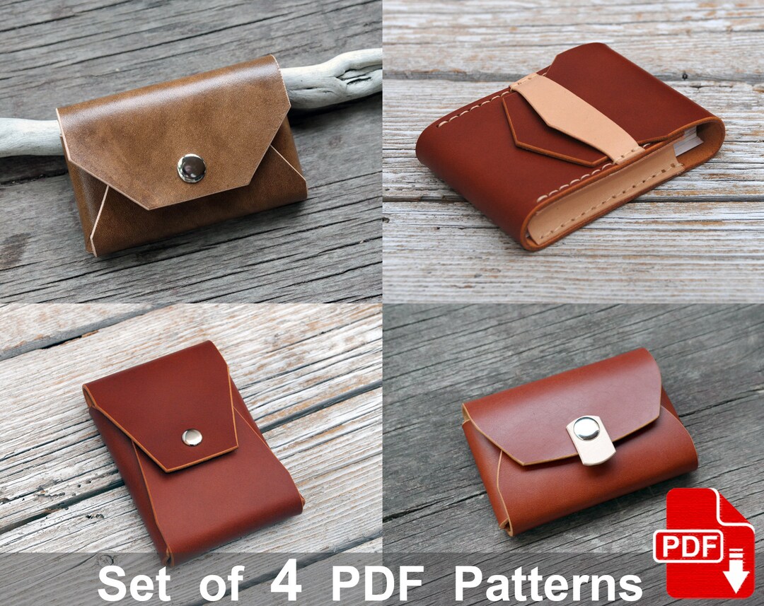Set of 4 Business Card Holder Patterns. Leather Card Holder Etsy