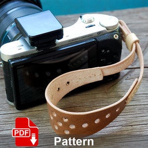 Camera Hand Strap. Mirrorless Camera Strap template. Pdf Leather pattern. Leatherwork template.