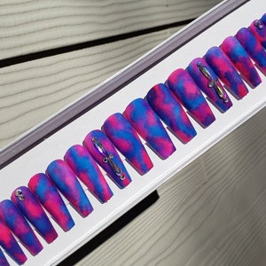 Zeenon - Pink Blue Purple Multi MATTE Long Coffin Press On Nails