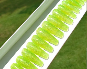 Neon Green Glitter Jellys Long/XXL/XXXL Press On Nails