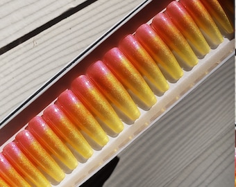 XXL Coffin Sorbet Orange/Yellow Shimmer Ombre Press On Nails