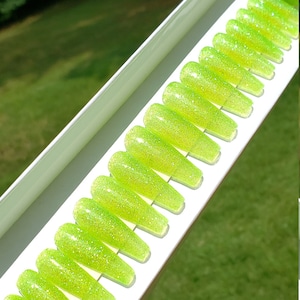 Neon Green Glitter Jellys Long/XXL/XXXL Press On Nails