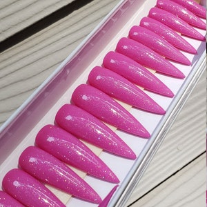 XXL Stiletto Pink Berry Holographic Glitter Press On Nails