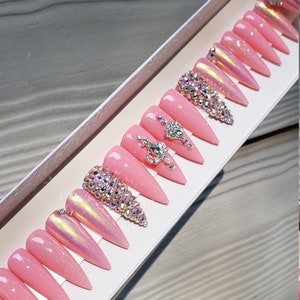 SpoilMe - Princess Pink/Pink Glitter and Unicorn Dusted Long Stiletto Press On Nails