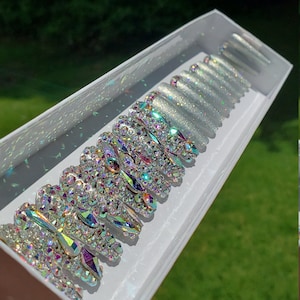 Dymond Bling Set - Bling Crystal Diamond/Silver Holographic Glitter Press On Nails