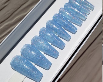 Periwinkle Glitter Jelly Long Coffin Press On Nails