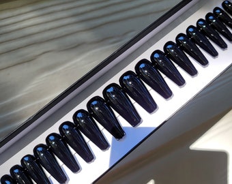 Black Long Coffin Press On Nails