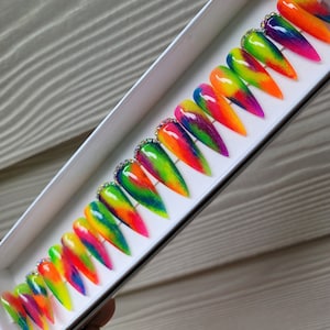 NeonDreamz 2 - Rainbow Tye Dye Long Stiletto / Long Coffin Press On Nails