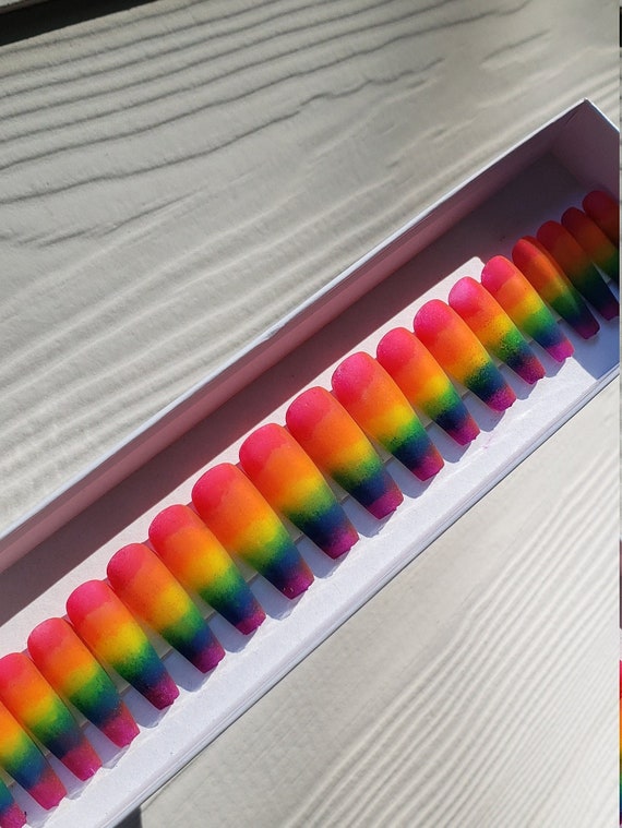 Rainbow Matte Ombre Long Coffin Press On Nails