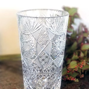 Extra Large Crystal Vase Hobstar Button-Cane Strawberry Diamond Cuts