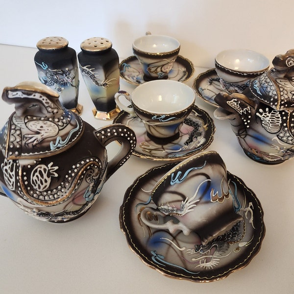 Moriage Dragonware Blue Brown Bisque Pottery select available pieces and sets: