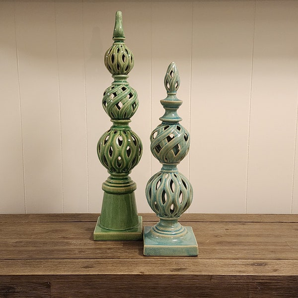 Uttermost Ceramic Crackle Glaze Obelisk Trellis Sculptured Decoration select available individual pieces