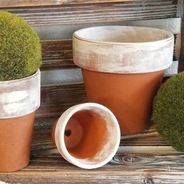 Aged French Linen White Terracotta Pots