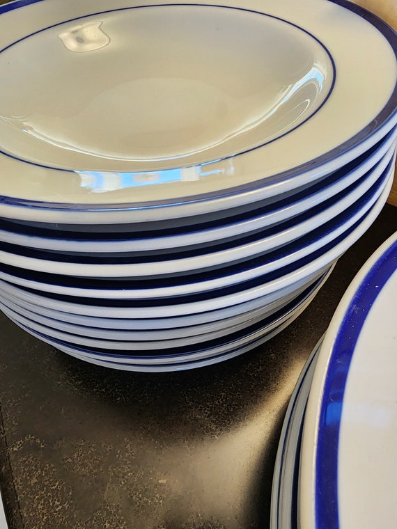 2 Williams Sonoma Brasserie Blue Rim Banded Dinner Plates 11 French Bistro  Cafe