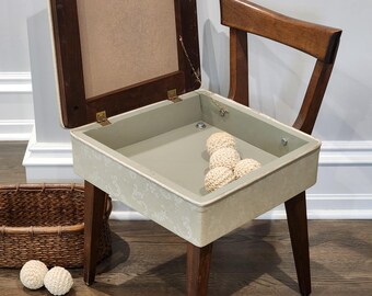Mid 20th Century Craft Sewing Chair Naugahyde Wooden Storage Vanity Stool